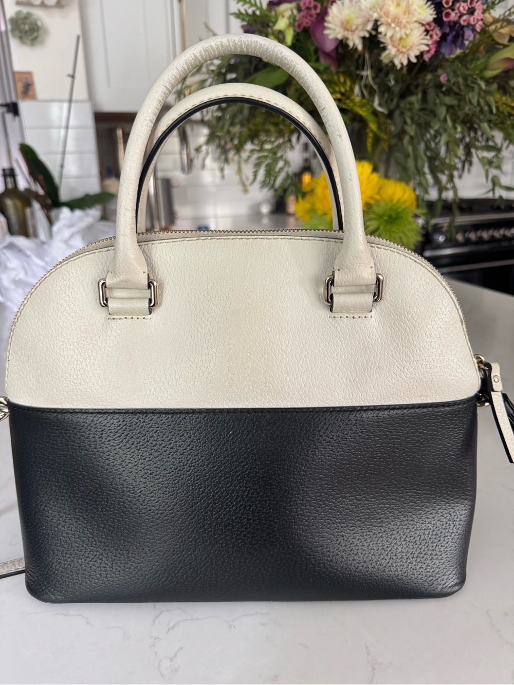 kate spade Black and Cream Dome Satchel with Convertible Strap - Picture 3 of 7